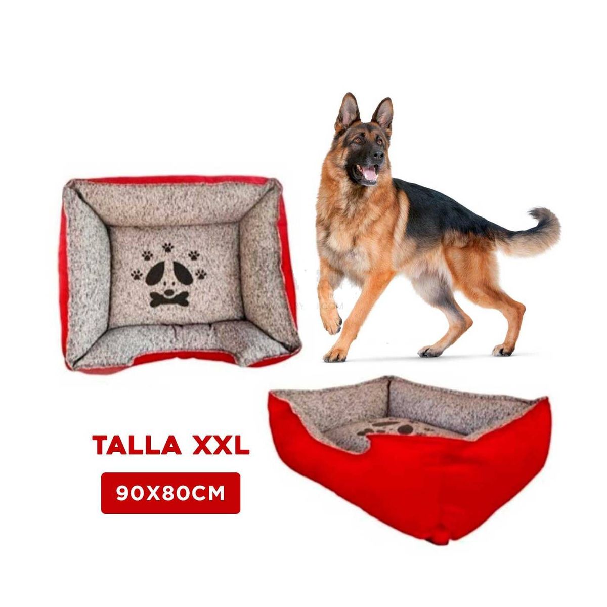GENERICO - Colchoneta Rectangular Perro ROJO Talla XXL