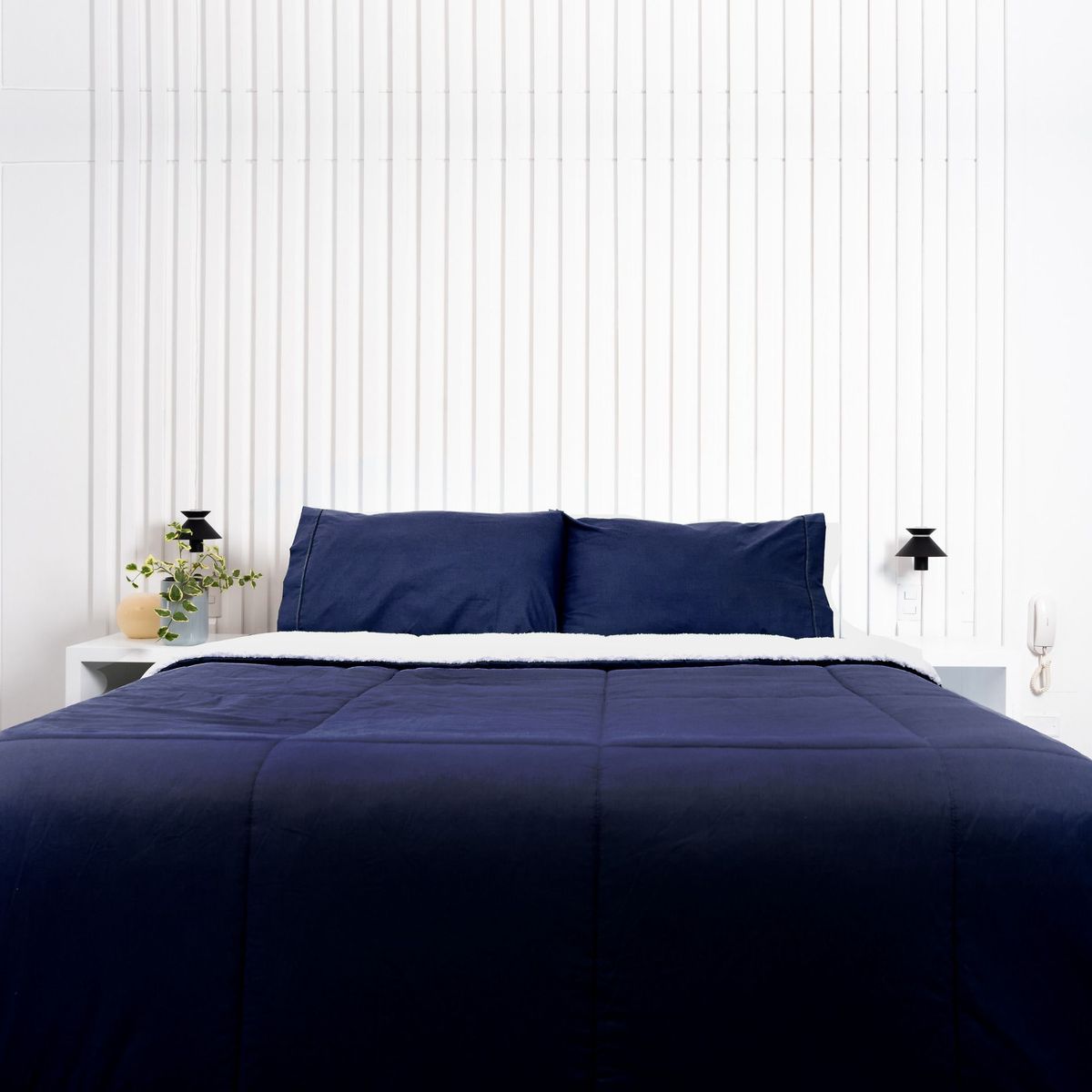 COBITEX HOME - Edredón 1.5 plazas azul marino con reversible de corderito cobitex 100% algodón.