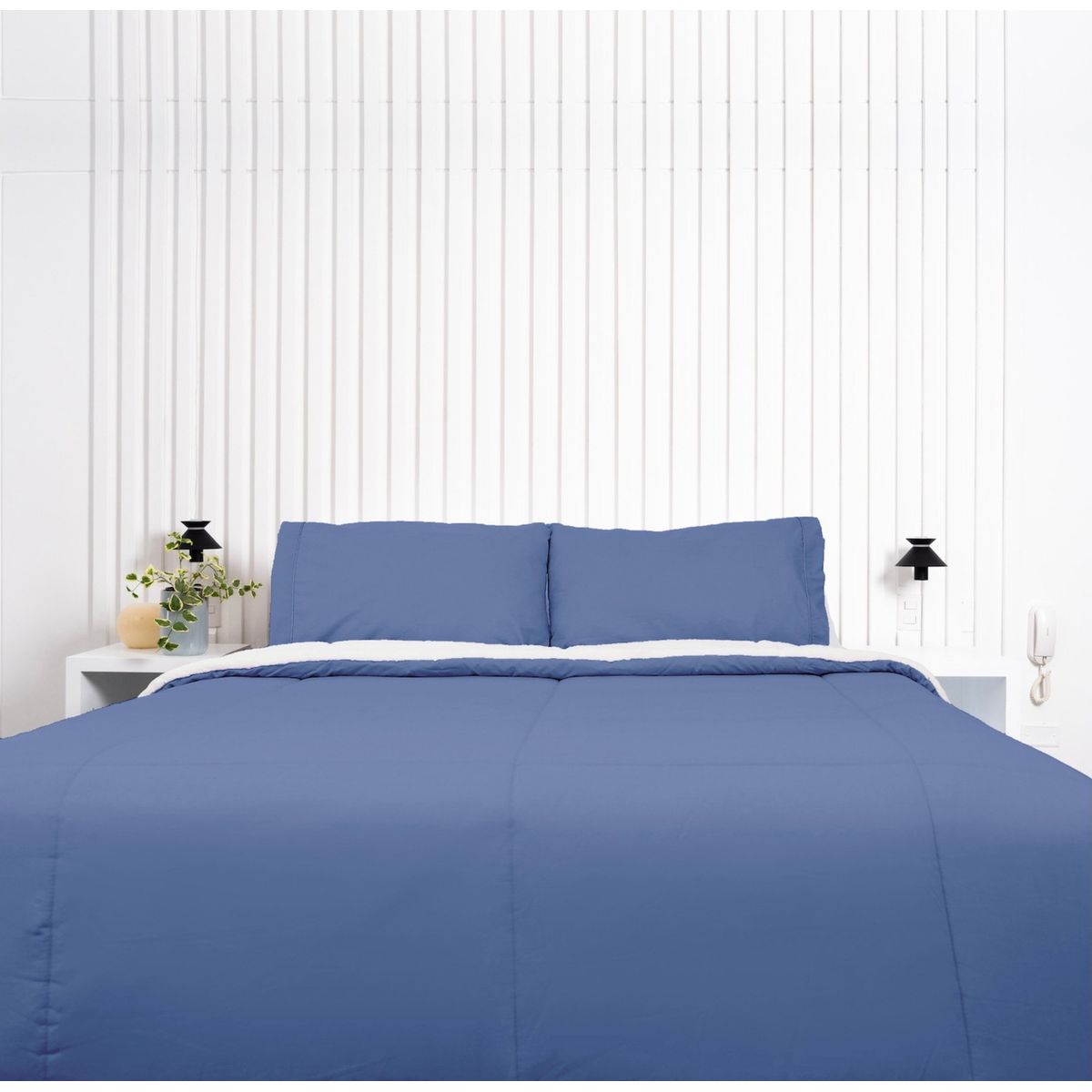 COBITEX HOME - Edredón Queen azul acero con reversible de corderito cobitex 100 algodón