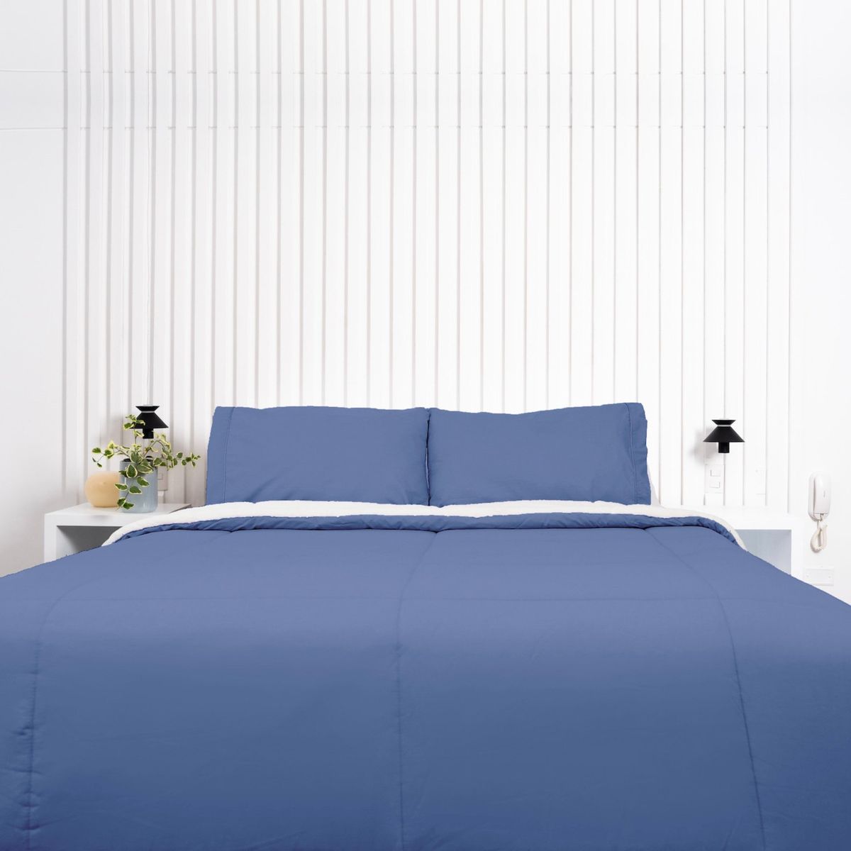 COBITEX HOME - Edredón 1.5 plazas azul acero con reversible de corderito cobitex 100% algodón