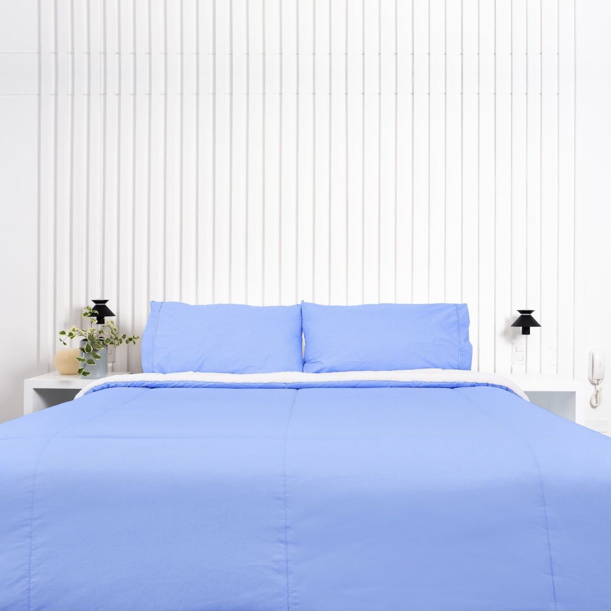 COBITEX HOME - Edredón 2 plazas azul cielo con reversible de corderito cobitex 100% algodón.