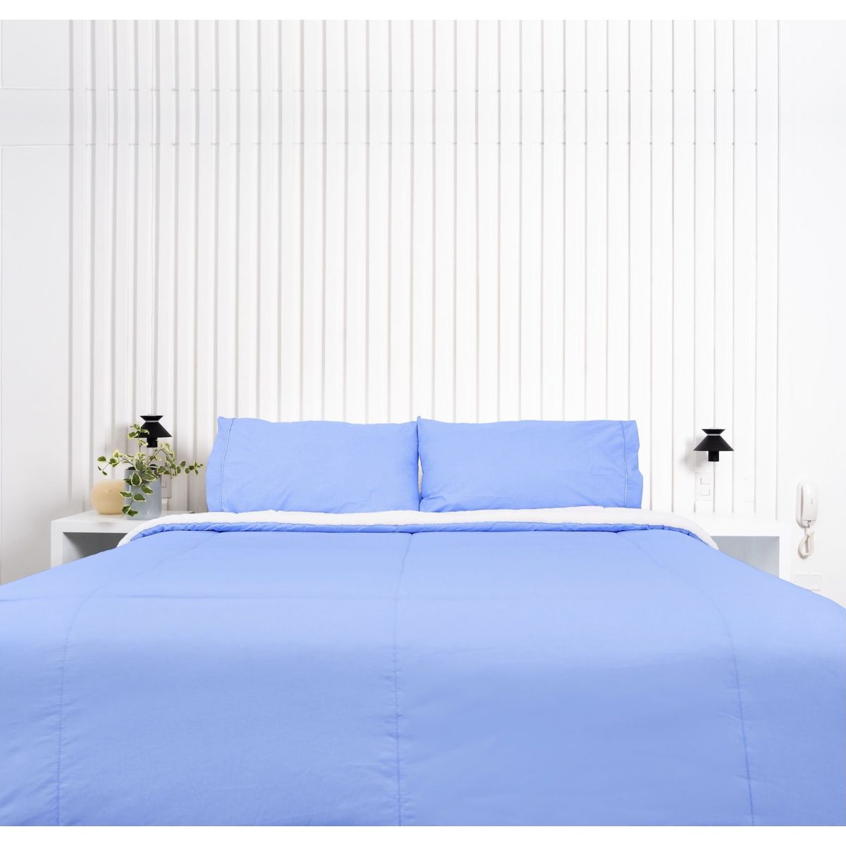 COBITEX HOME - Edredón 2 plazas azul cielo con reversible de corderito cobitex 100% algodón.