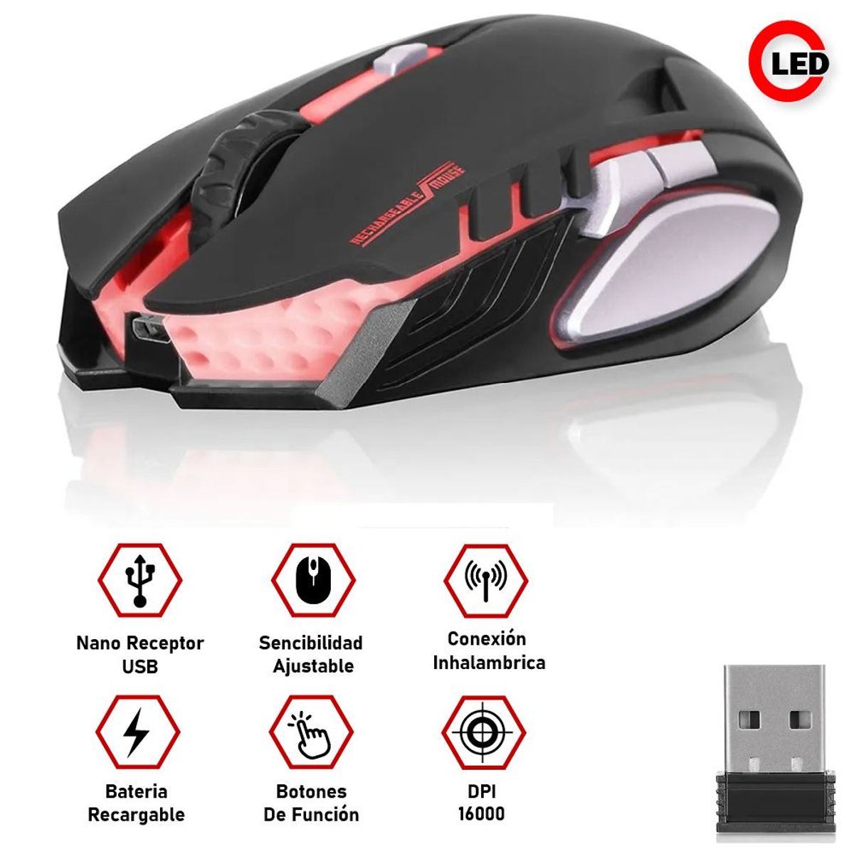 MICRONICS - Mouse Gamer Inalámbrico Alien Negro