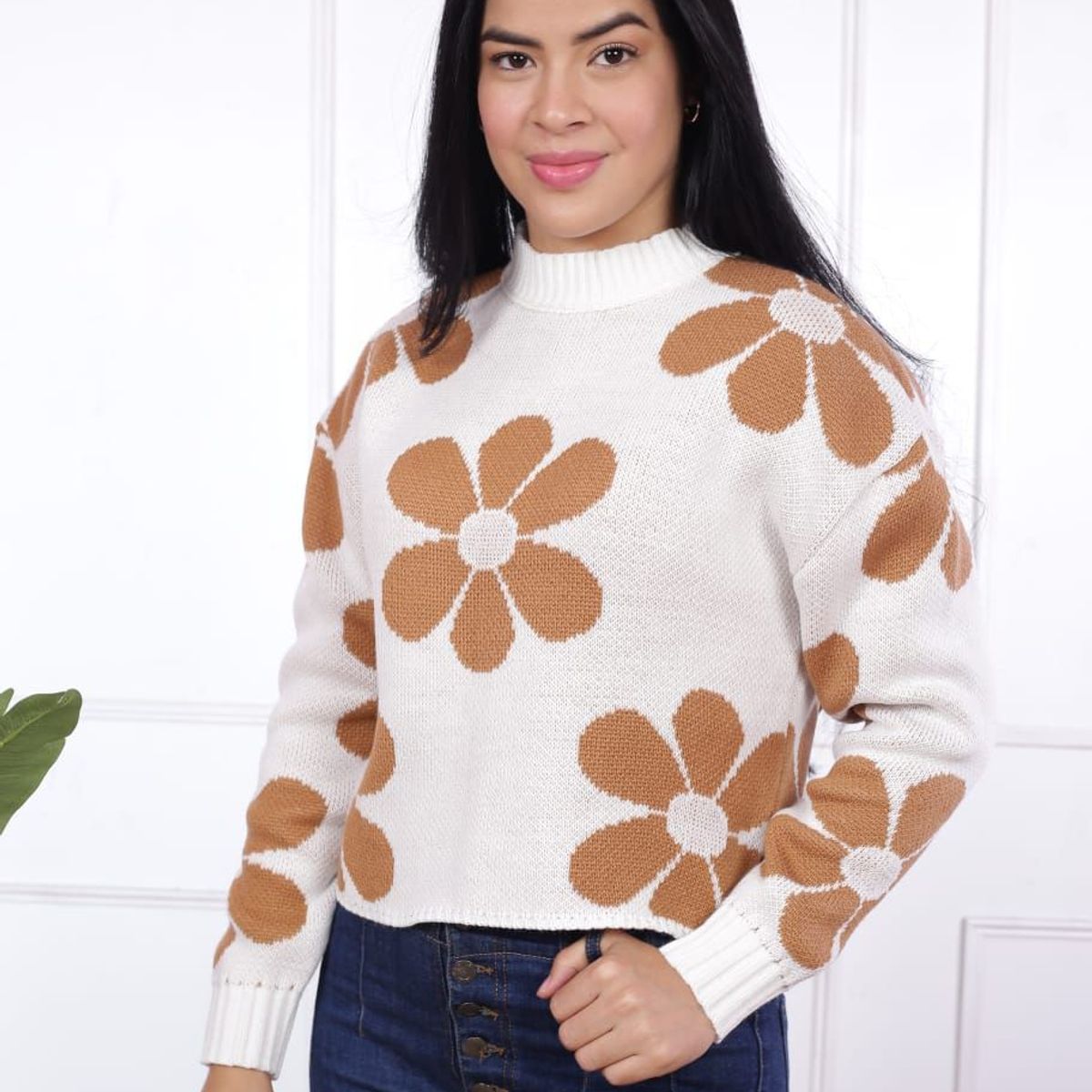 GENERICO - Chompa Mujer Lita Flores - Blanco