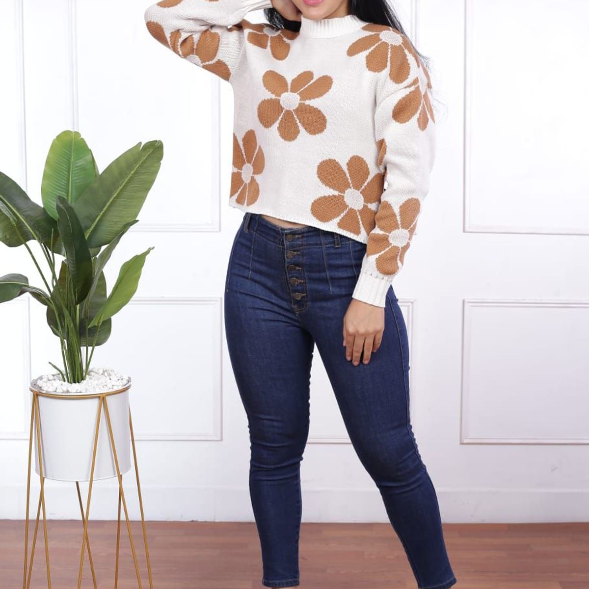 GENERICO - Chompa Mujer Lita Flores - Blanco