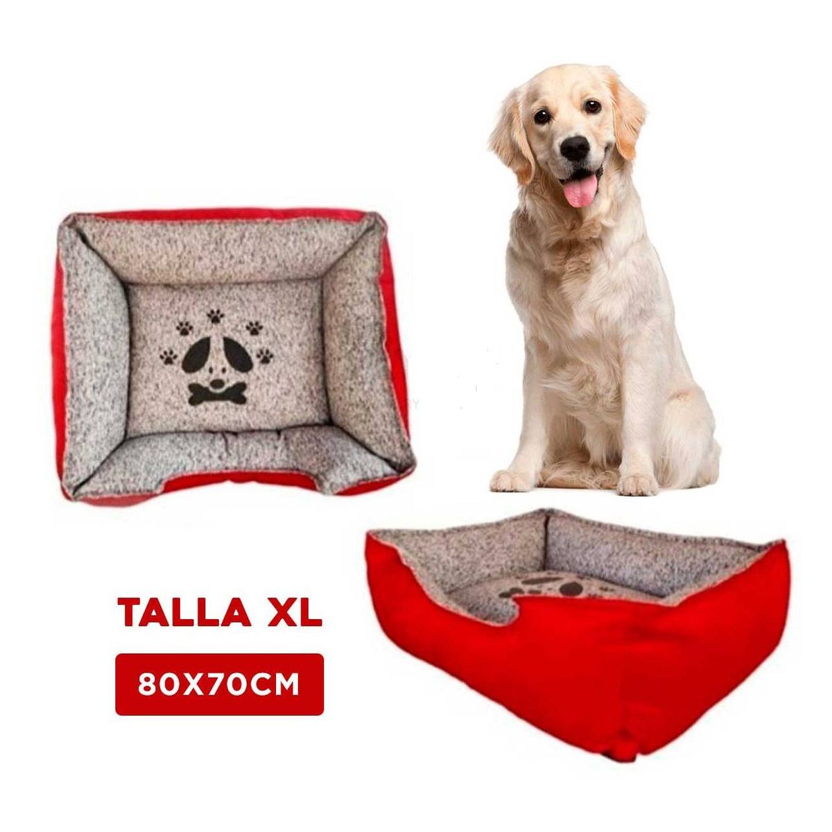 GENERICO - Colchoneta Rectangular para Perro Rojo Talla XL