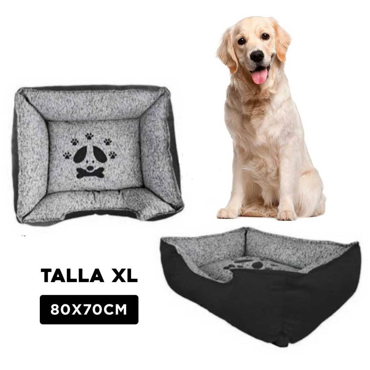 GENERICO - Colchoneta Rectangular para Perro Negro Talla XL