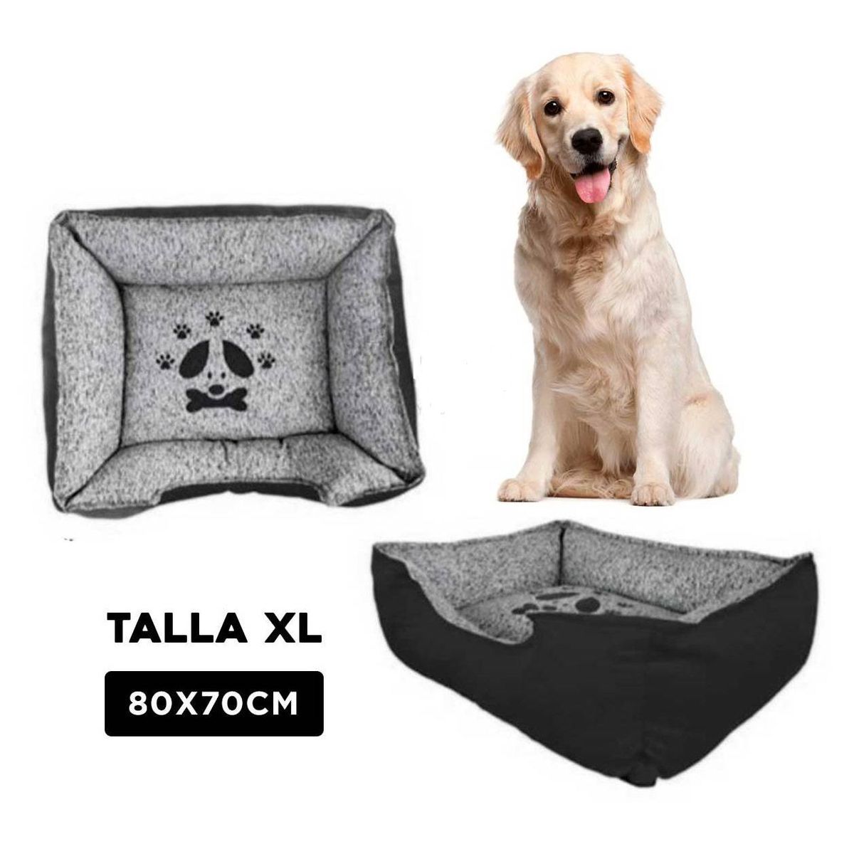 GENERICO - Colchoneta Rectangular para Perro Negro Talla XL