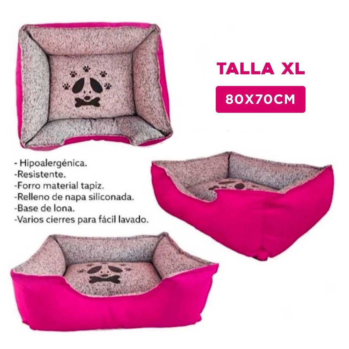 GENERICO - Colchoneta Rectangular para Perro Fucsia Talla XL