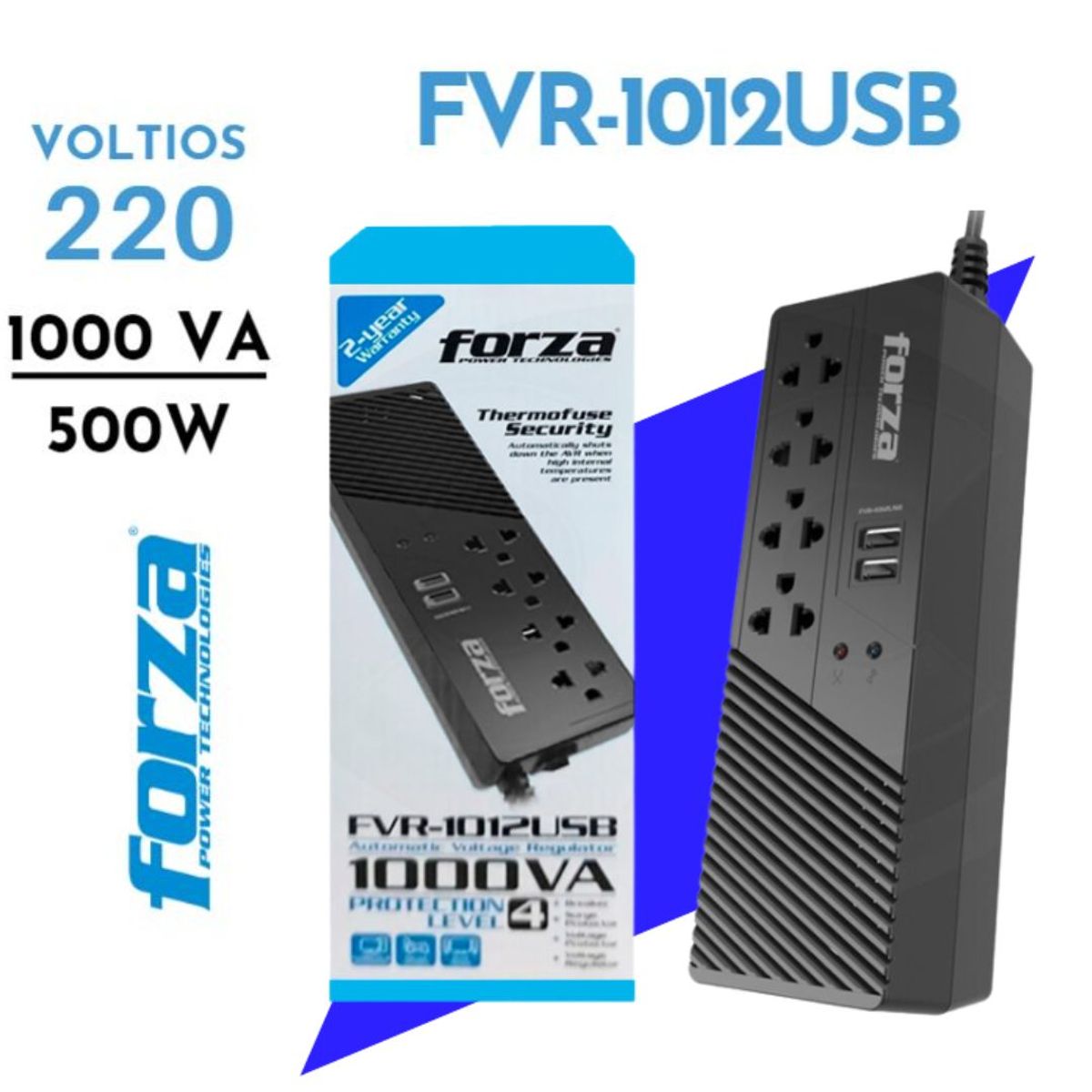 INSPIRA MARKET - Estabilizador Forza FVR-1012 USB 500W 04