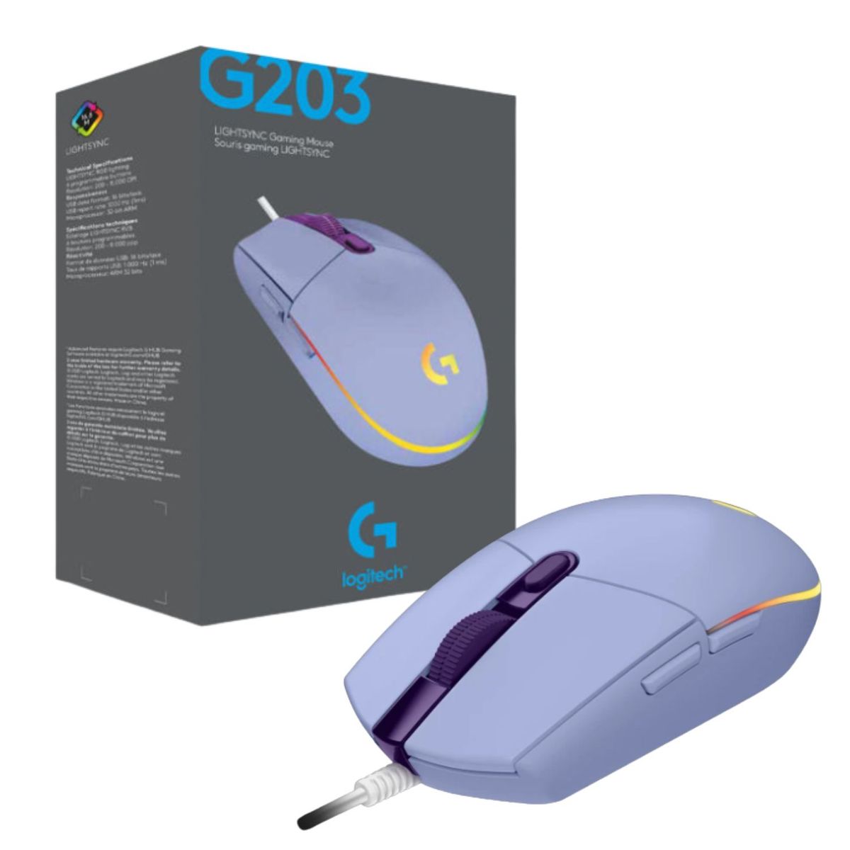 LOGITECH - Mouse Logitech G203 Lightsync Optical Rgb Lila
