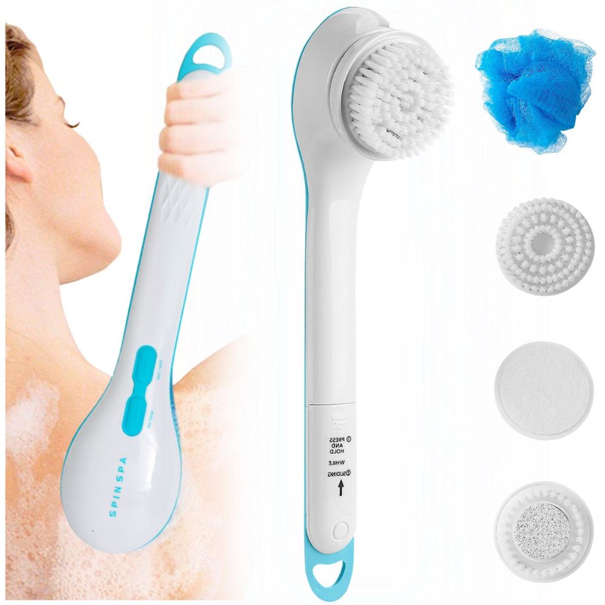 MINARI - Cepillo Exfoliante Corporal Masajeador de Ducha Spin Spa 5 en 1 H24