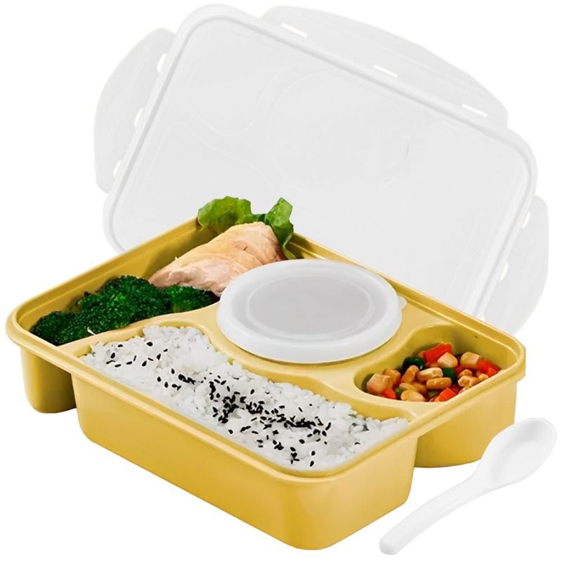 MINARI - Lonchera Táper de Comida Alimentos 4 Divisiones + Cubierto Amarillo 70V