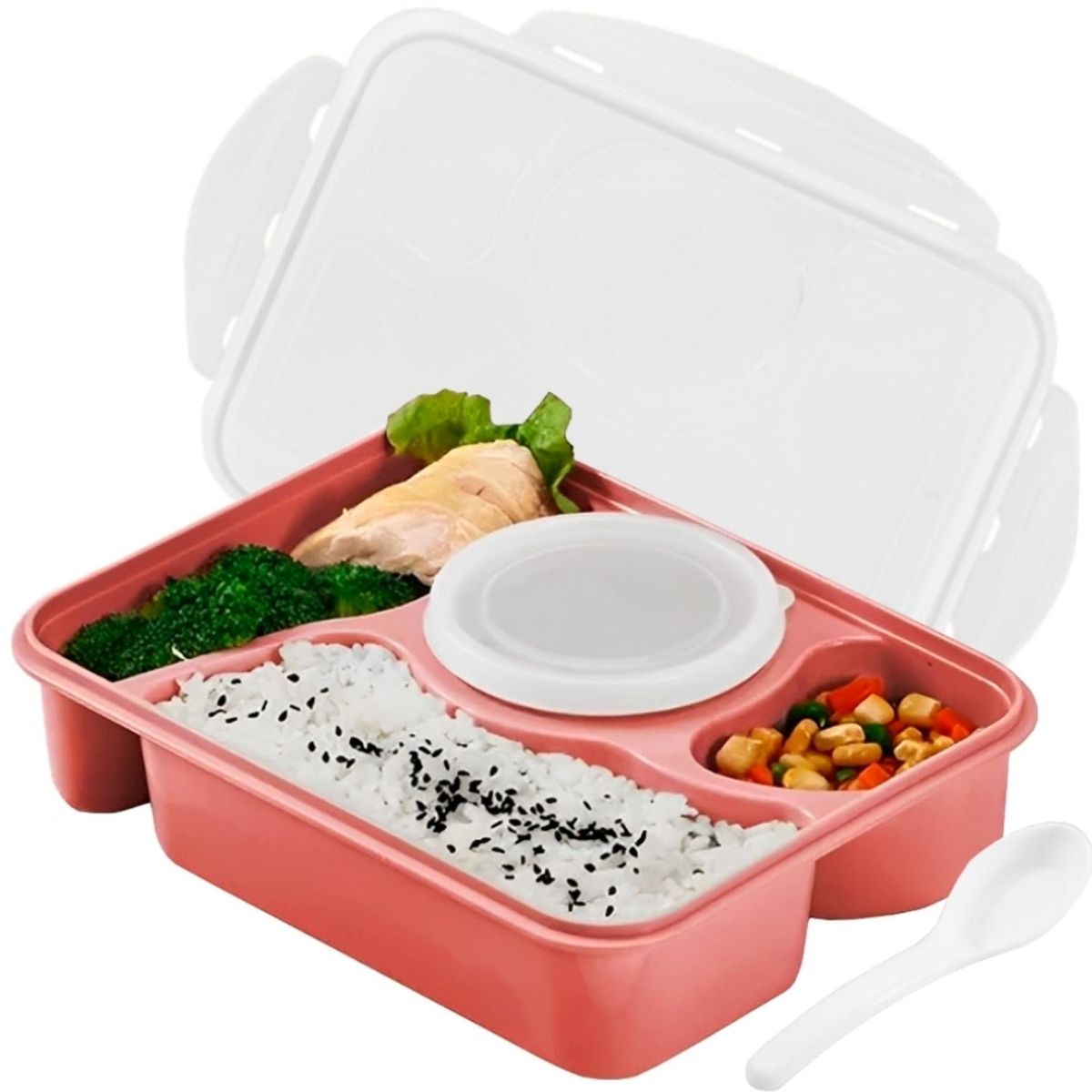 MINARI - Lonchera Táper de Comida Alimentos 4 Divisiones + Cubierto Coral 70V