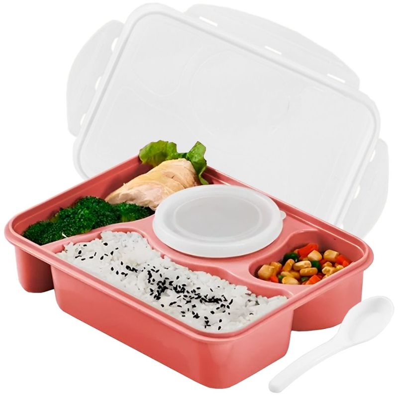 MINARI - Lonchera Táper de Comida Alimentos 4 Divisiones + Cubierto Coral 70V