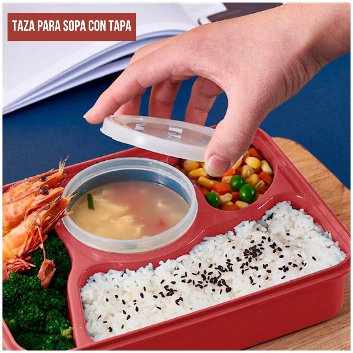 MINARI - Lonchera Táper de Comida Alimentos 4 Divisiones + Cubierto Coral 70V