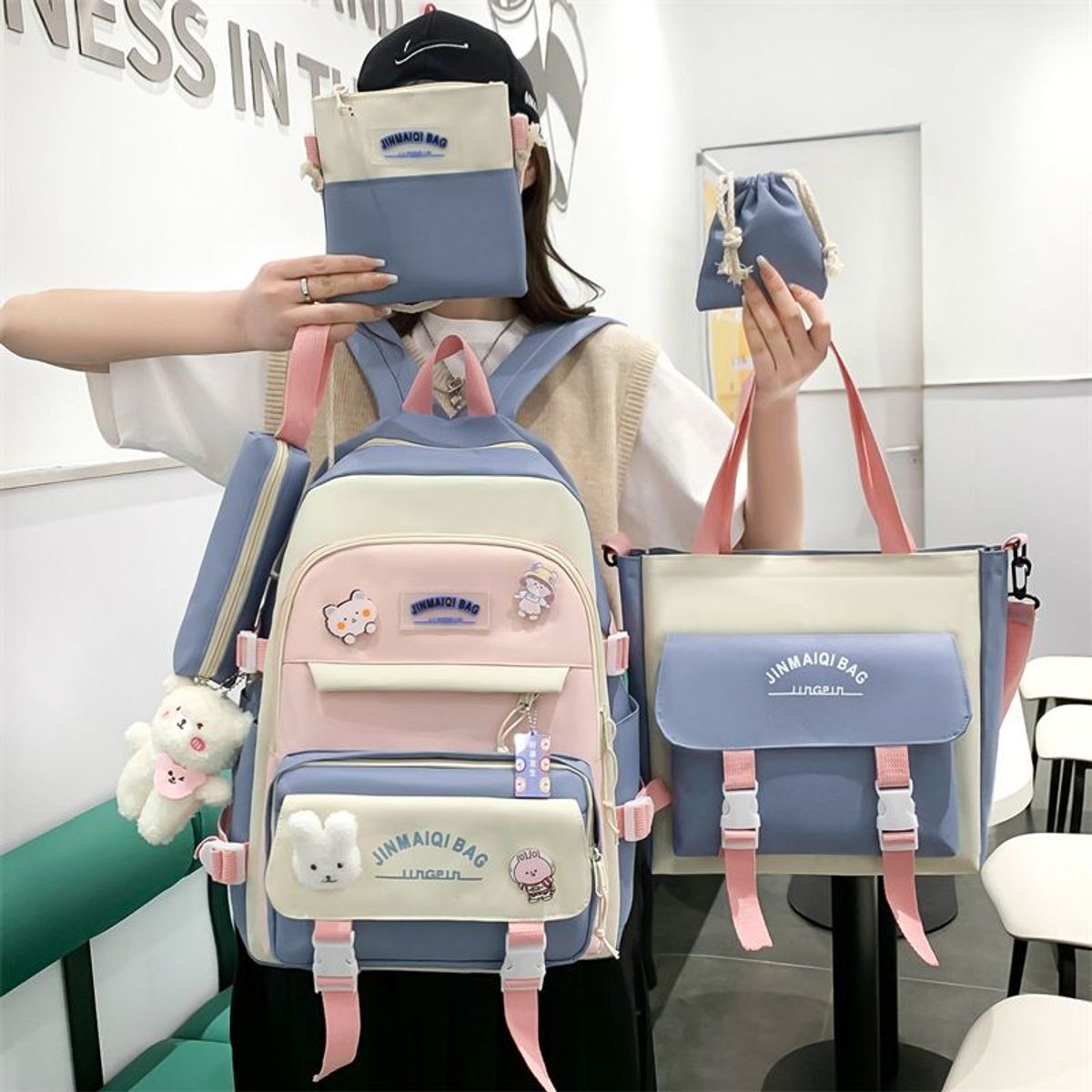 GENERICO - Kits de 5 Piezas de mochilas kawaii escolares bolsos coreanos