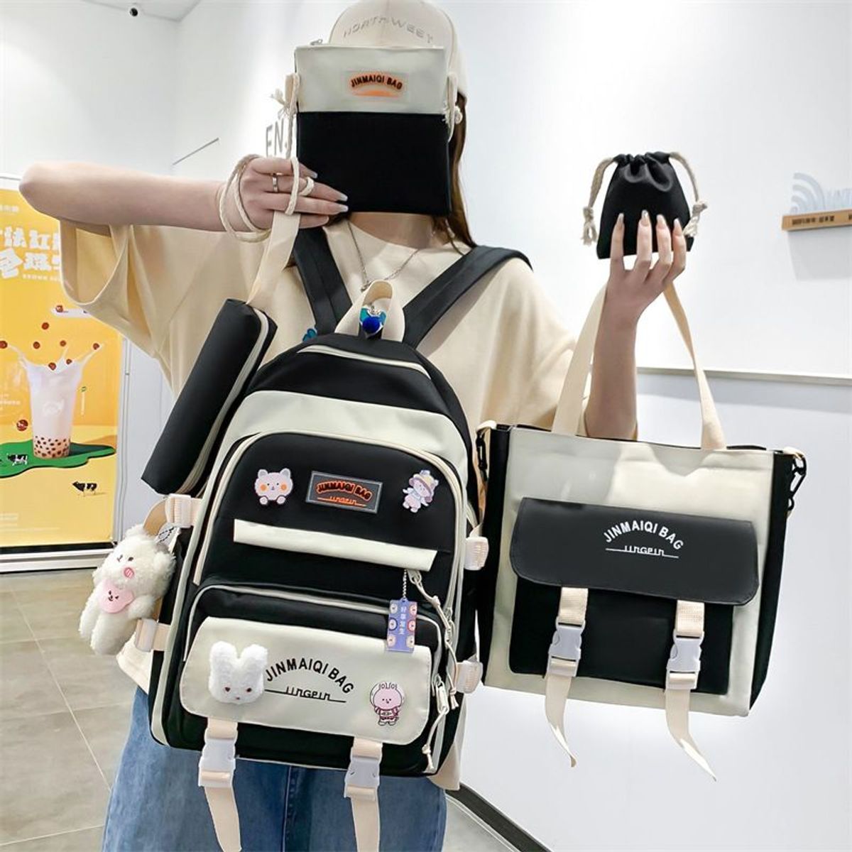 GENERICO - Kits de 5 Piezas de mochilas kawaii escolares bolsos coreanos