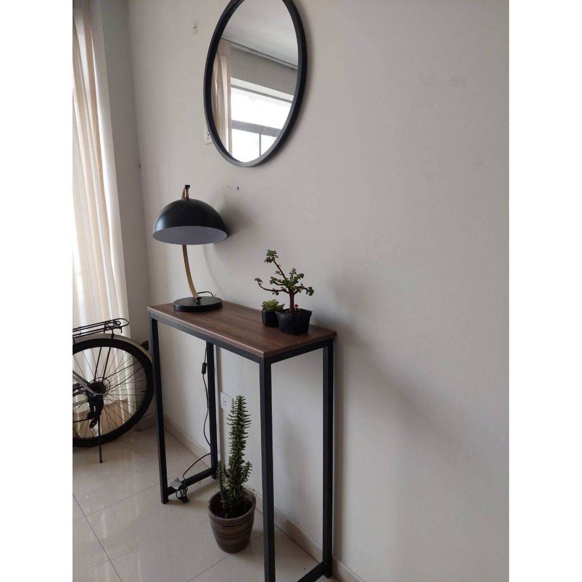 GENERICO - Pack (Recibidor nogal y espejo decorativo 60 cm)