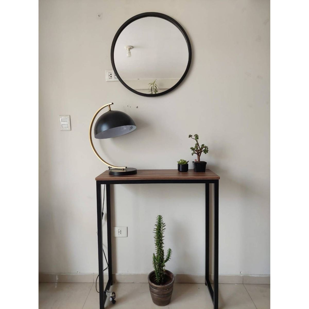 GENERICO - Pack (Recibidor nogal y espejo decorativo 60 cm)