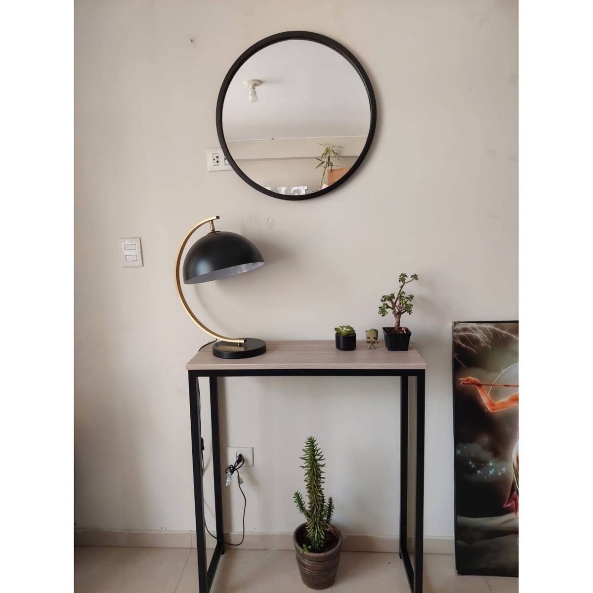 GENERICO - Pack (Recibidor beige y espejo decorativo 60 cm)