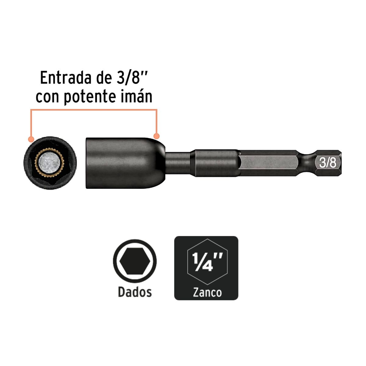 TRUPER - Dados magnéticos de impacto, 3/8" x 2 - 1/2" Truper