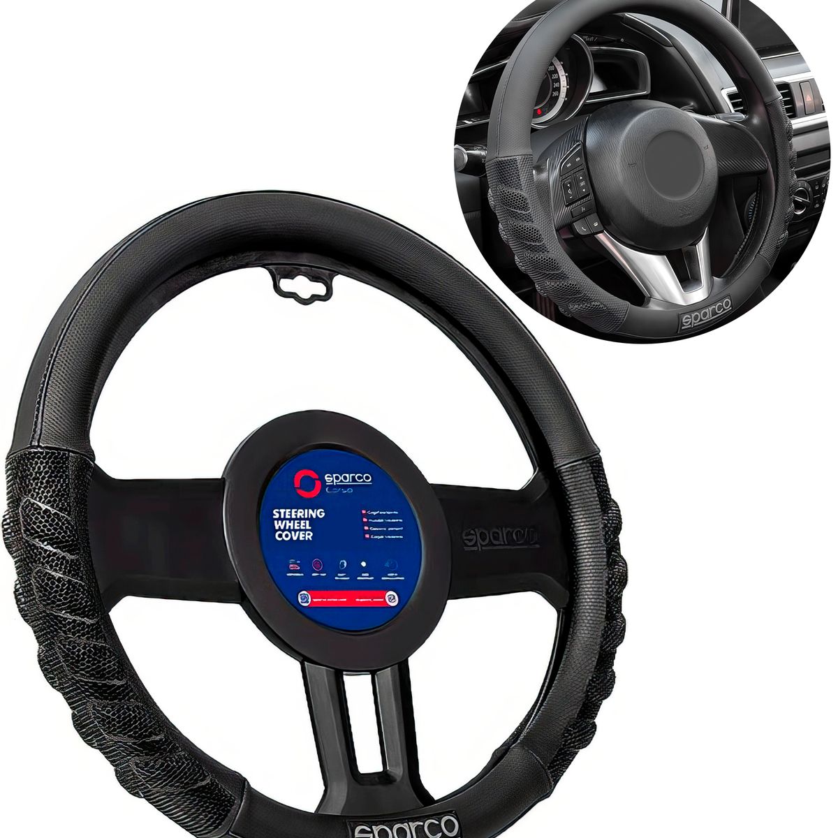 SPARCO - Cubre Volante Sparco Deportivo Malla Negra Auto