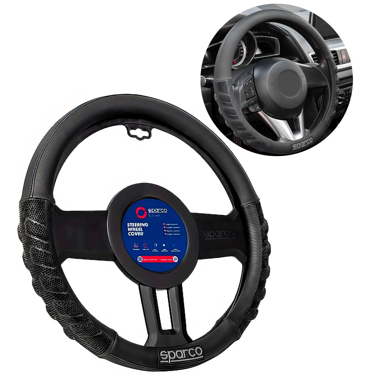 SPARCO - Cubre Volante Sparco Deportivo Malla Negra Auto
