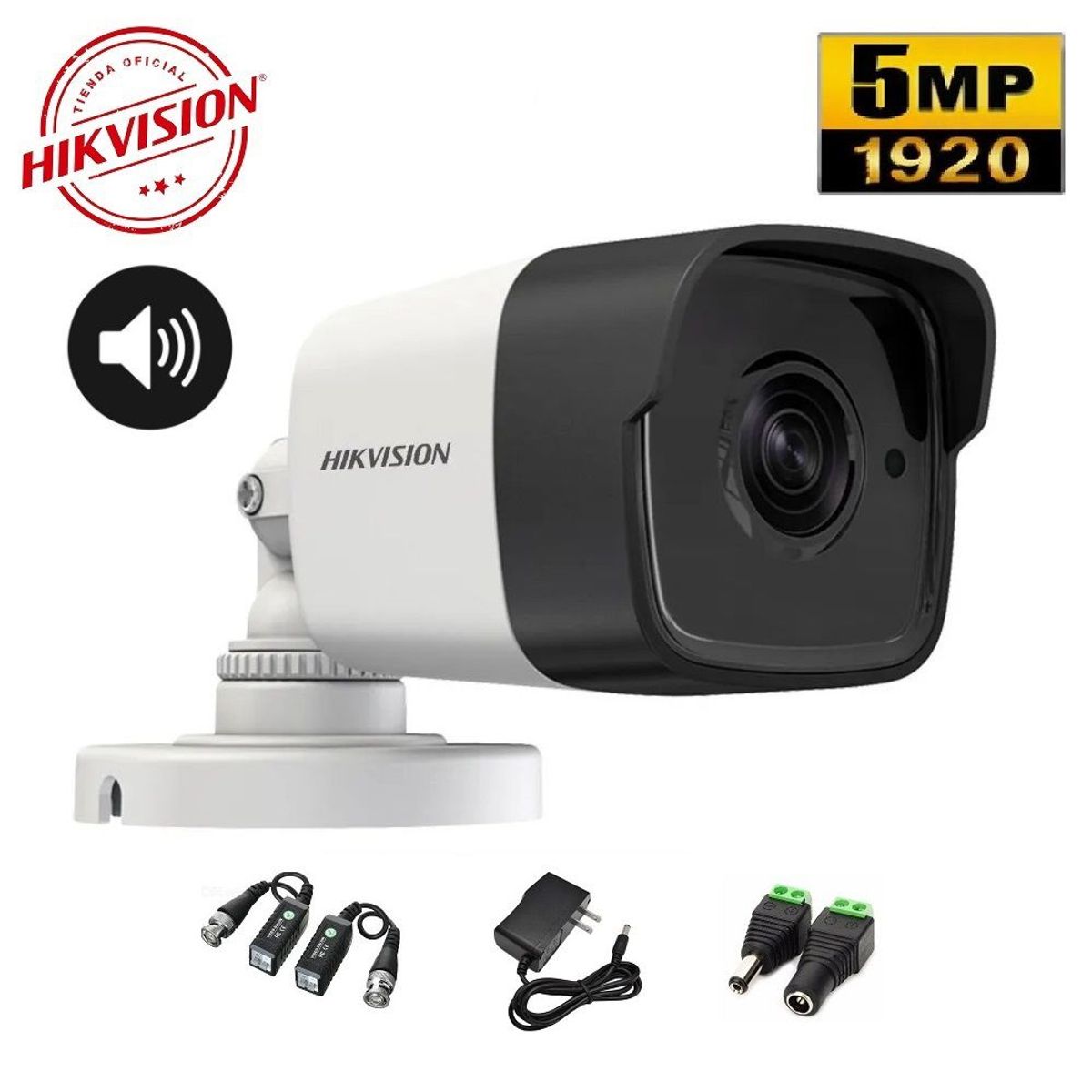 HIKVISION - Cámara Tubo 5Mpx AUDIO IR 20m Hikvision con accesorios