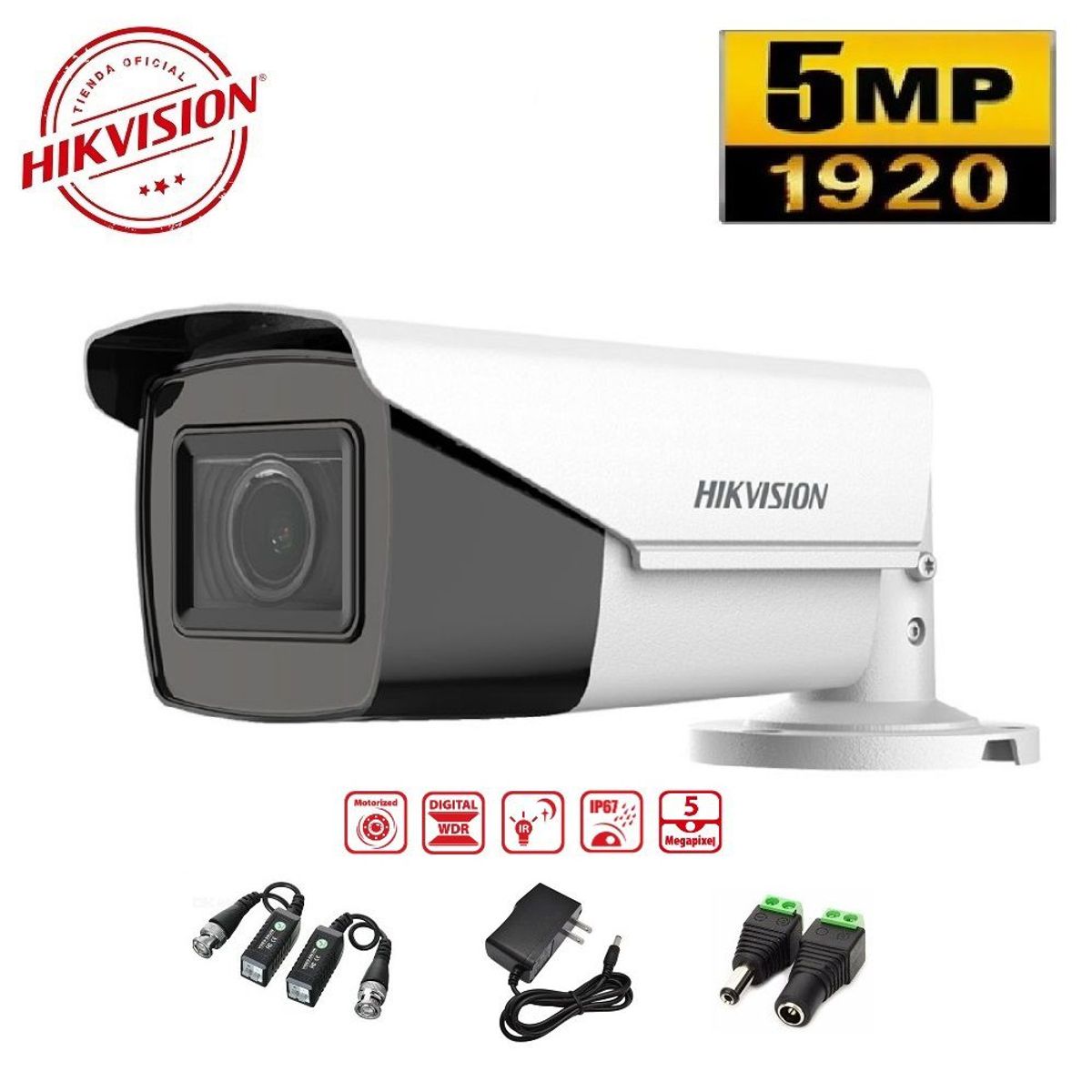 HIKVISION - Cámara Varifocal Motorizado 5Mpx IR 40M Hikvision con accesorios