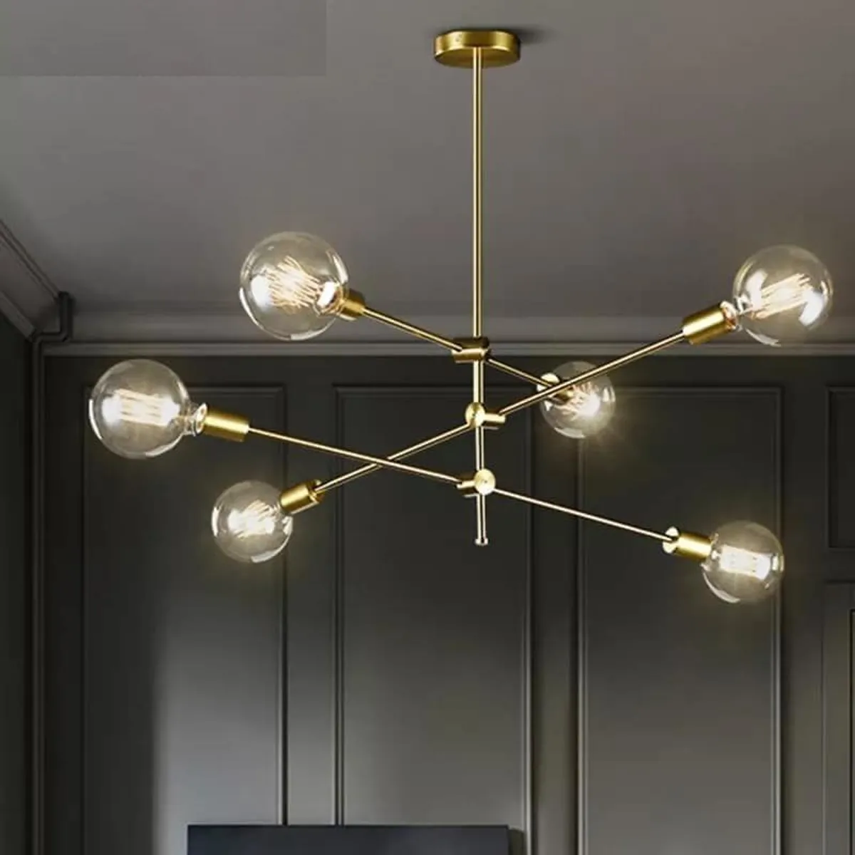 GENERICO - Lámpara colgante modelo araña color dorado - Incluye 6 focos
