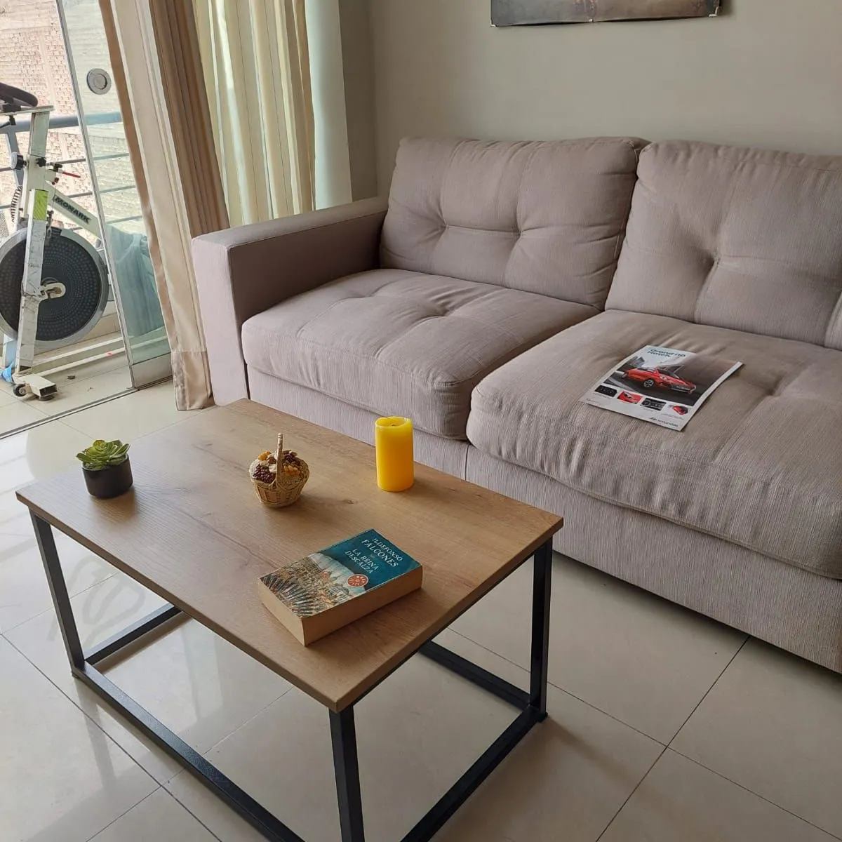 GENERICO - Mesa de centro industrial rectangular color duna 80x50x40