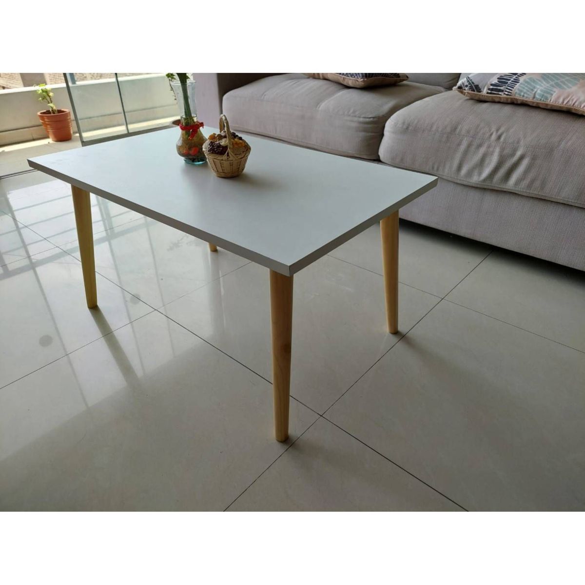 GENERICO - Mesa de centro rectangular blanca