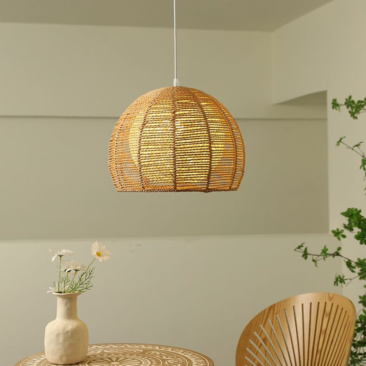 GENERICO - Lámpara colgante de bola de cuerda de cáñamo hecho a mano