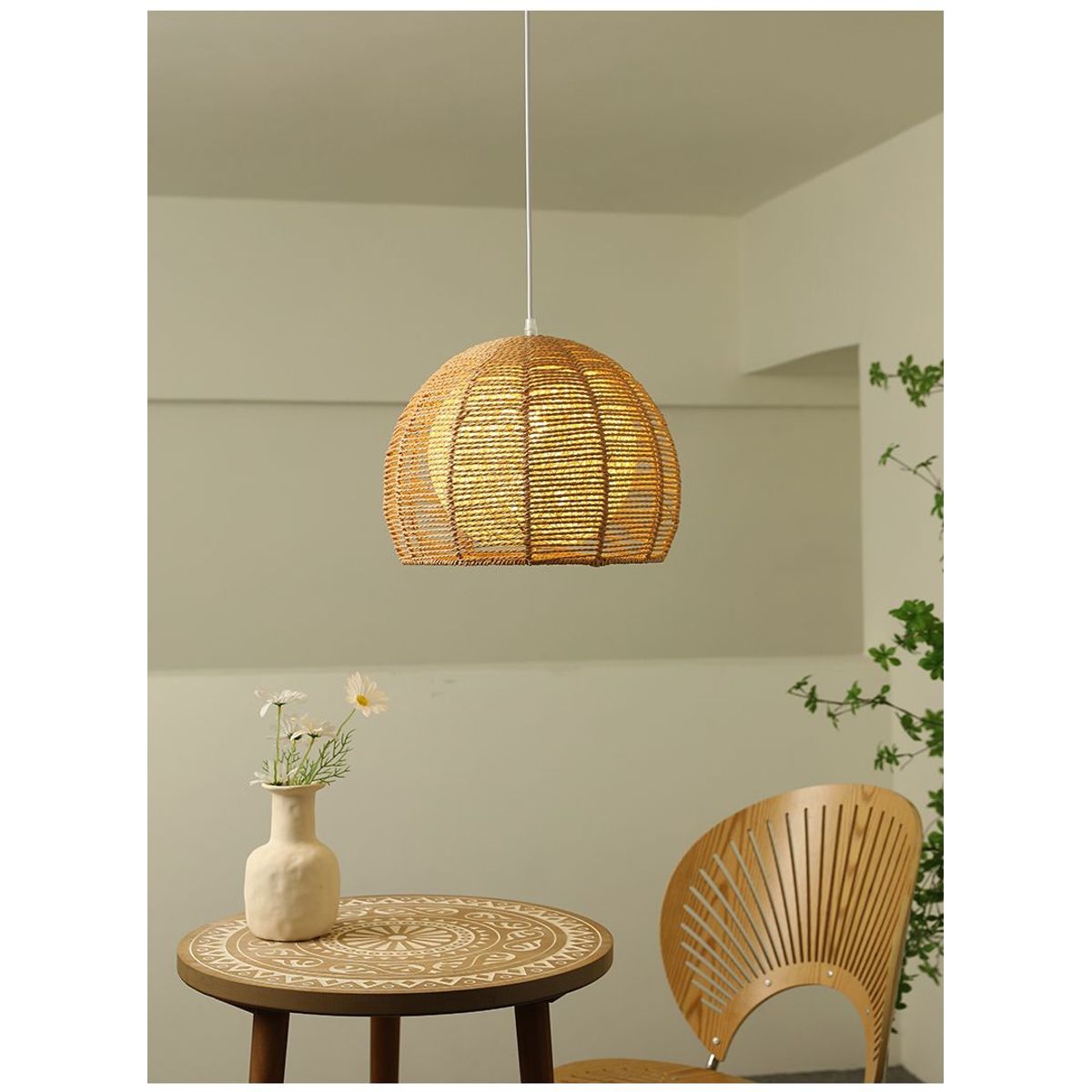 GENERICO - Lámpara colgante de bola de cuerda de cáñamo hecho a mano