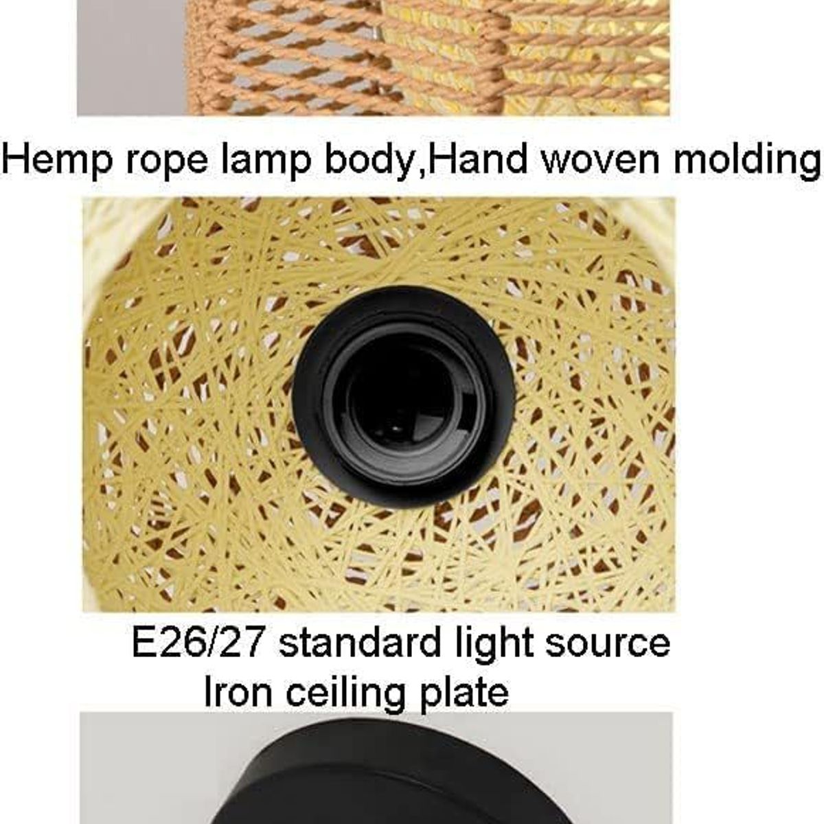 GENERICO - Lámpara colgante de bola de cuerda de cáñamo hecho a mano