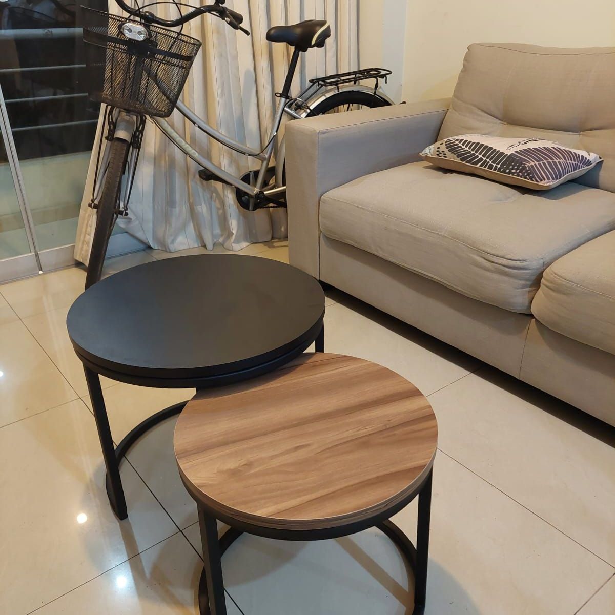 GENERICO - Mesas de centro estilo nido circular industrial negro y marrón