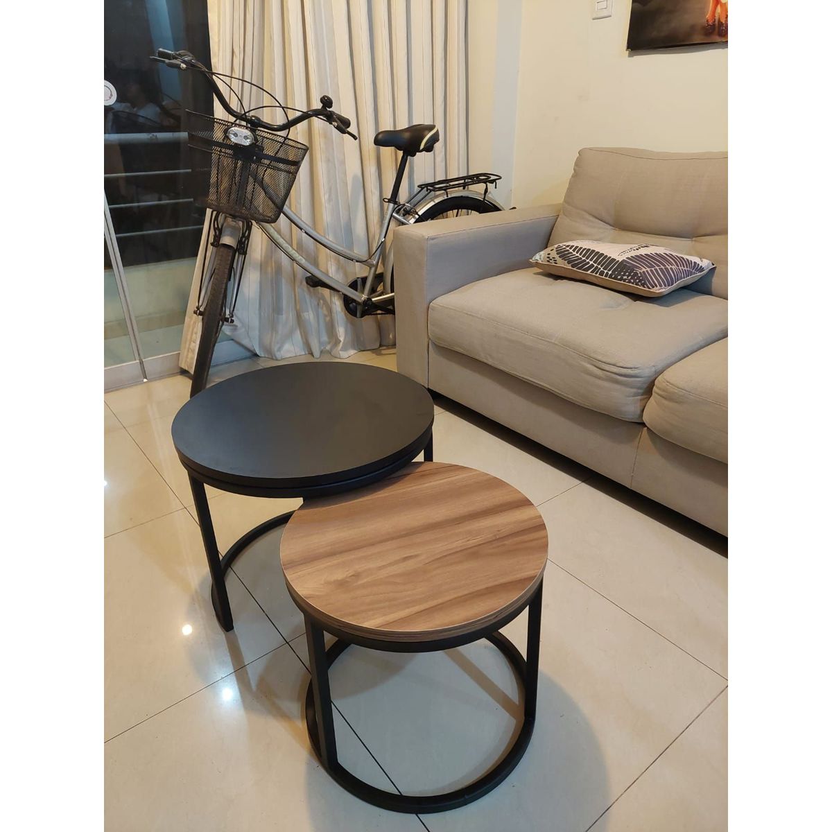 GENERICO - Mesas de centro estilo nido circular industrial negro y marrón