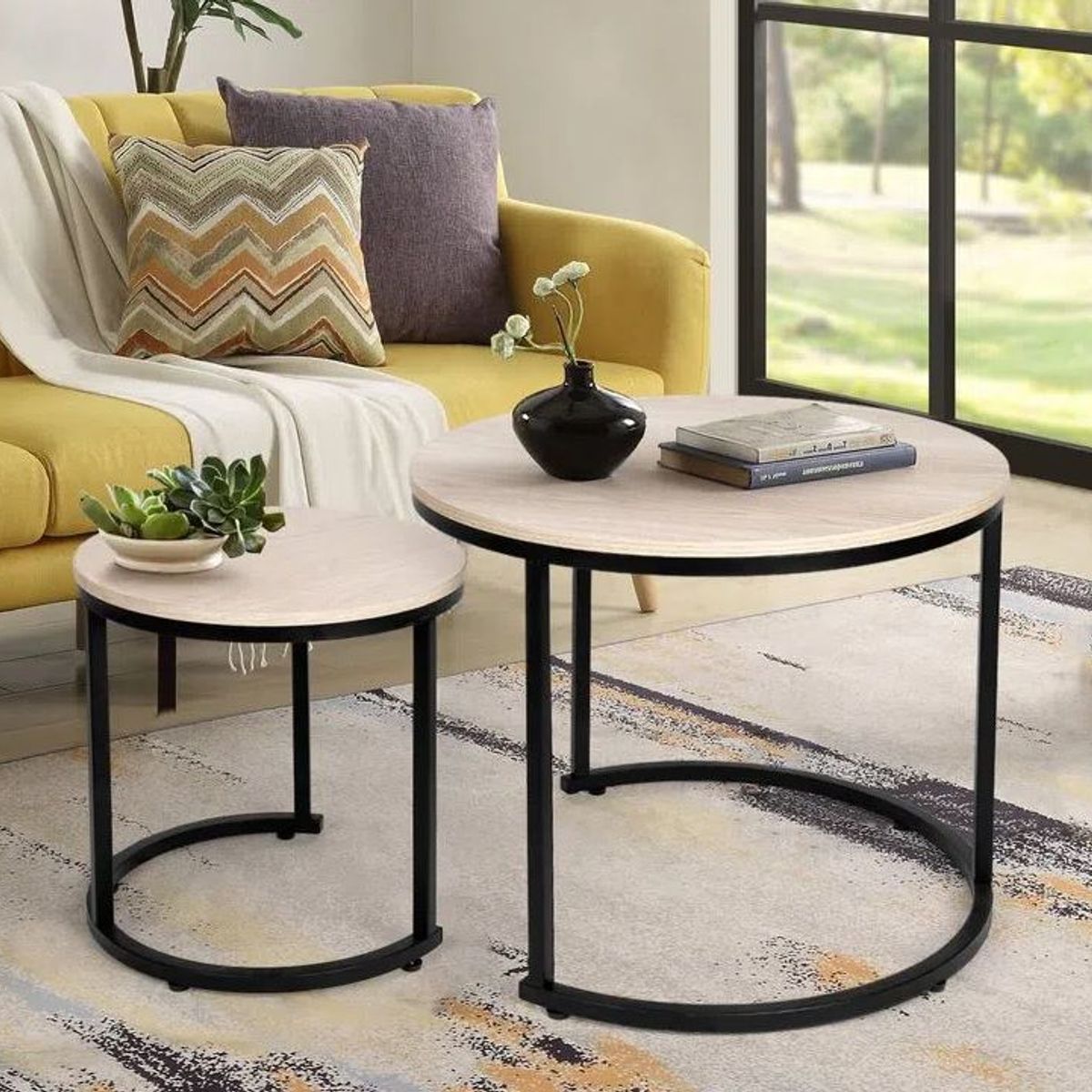 GENERICO - Mesas de centro estilo nido circular industrial crema