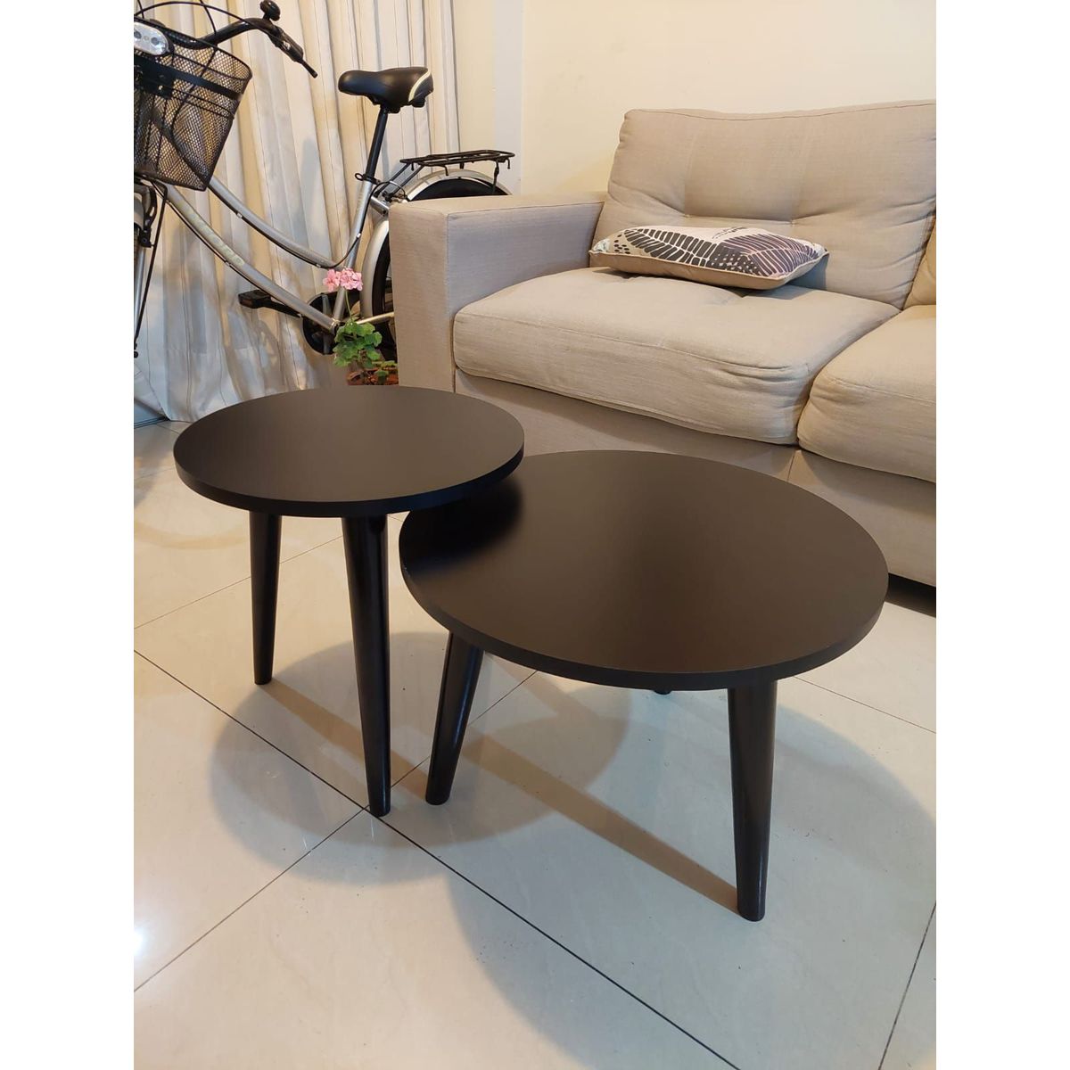 GENERICO - Mesa de centro estilo nido circular color negro