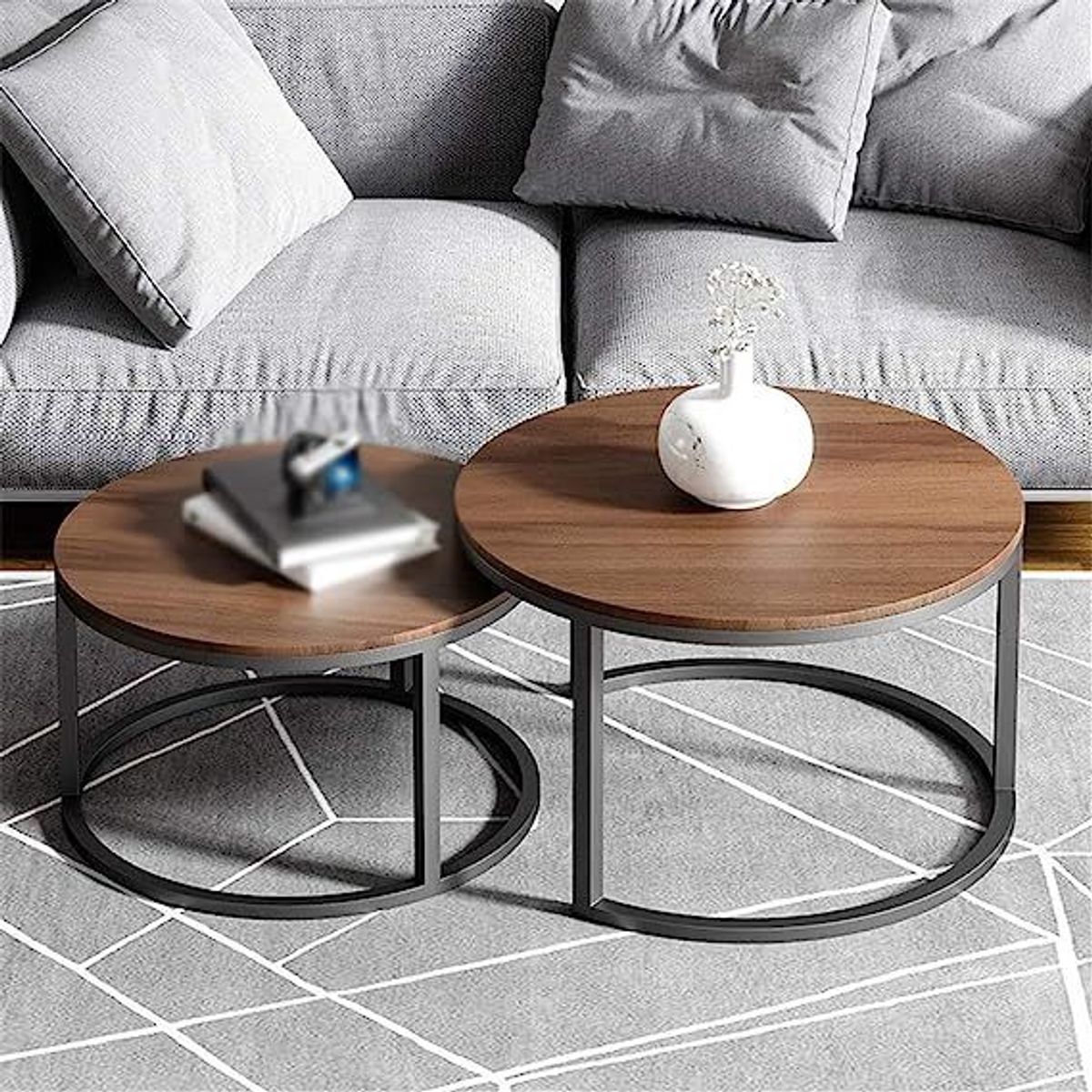 GENERICO - Mesas de centro estilo nido circular industrial marrón