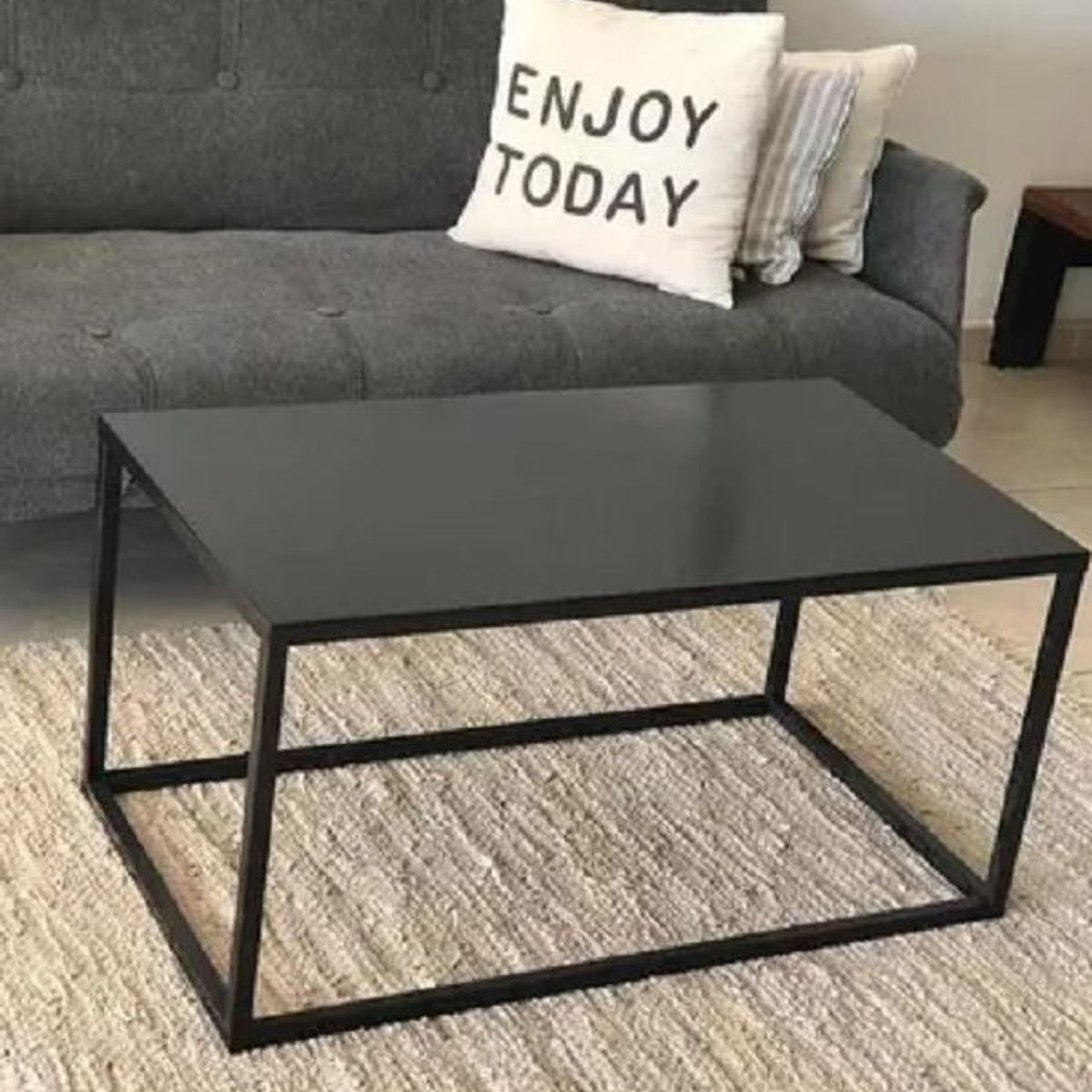 GENERICO - Mesa de centro industrial rectangular color negro 80x50x40