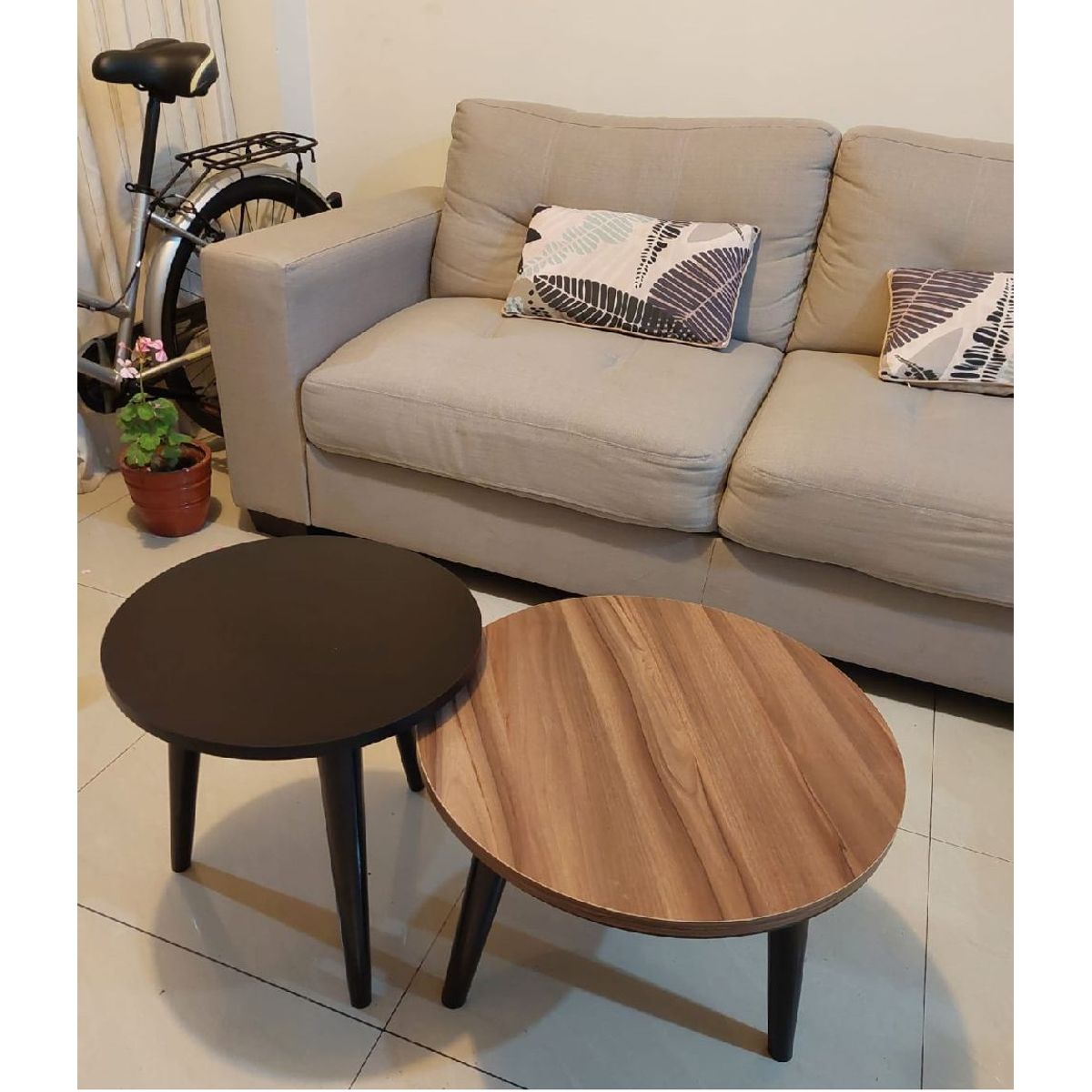 GENERICO - Mesa de centro estilo nido circular color negro y marrón