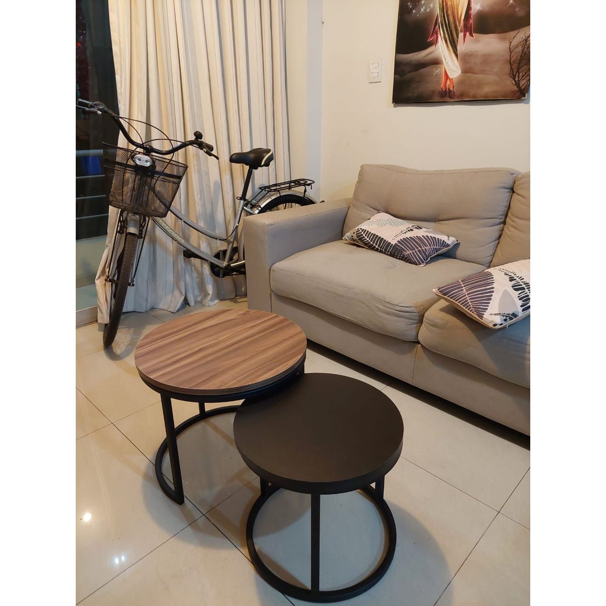 GENERICO - Mesas de centro estilo nido circular industrial marrón y negro