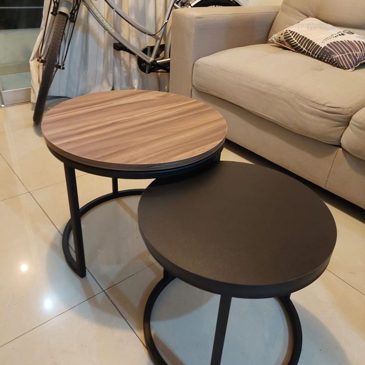 GENERICO - Mesas de centro estilo nido circular industrial marrón y negro