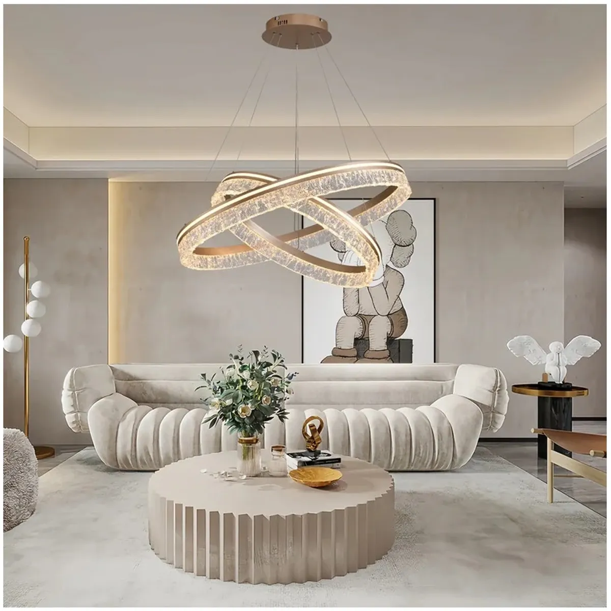 GENERICO - Lampara colgante led de 2 anillos champan incluye control remoto