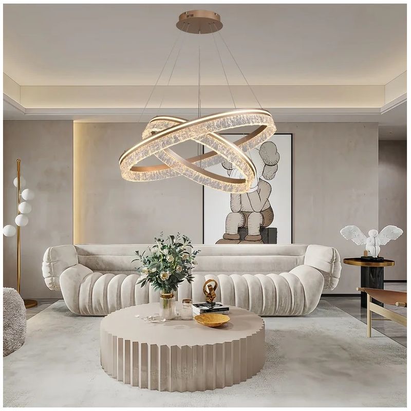 GENERICO - Lampara colgante led de 2 anillos champan incluye control remoto