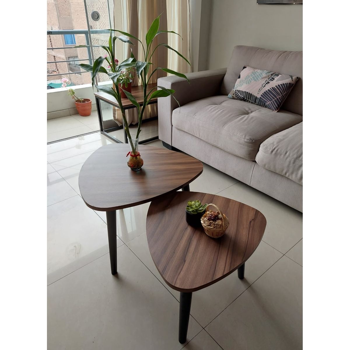 GENERICO - Mesa de centro estilo nido color marrón