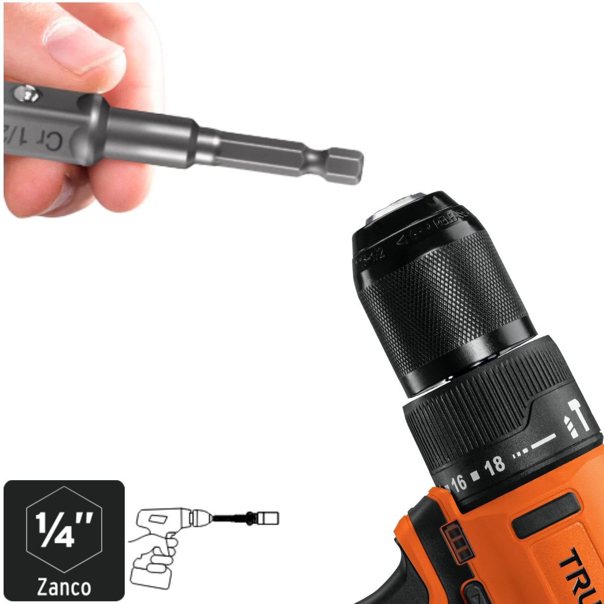 TRUPER - Adaptadores para dados taladro atornillador 3 pzas 1/4",  3/8" y 1/2"