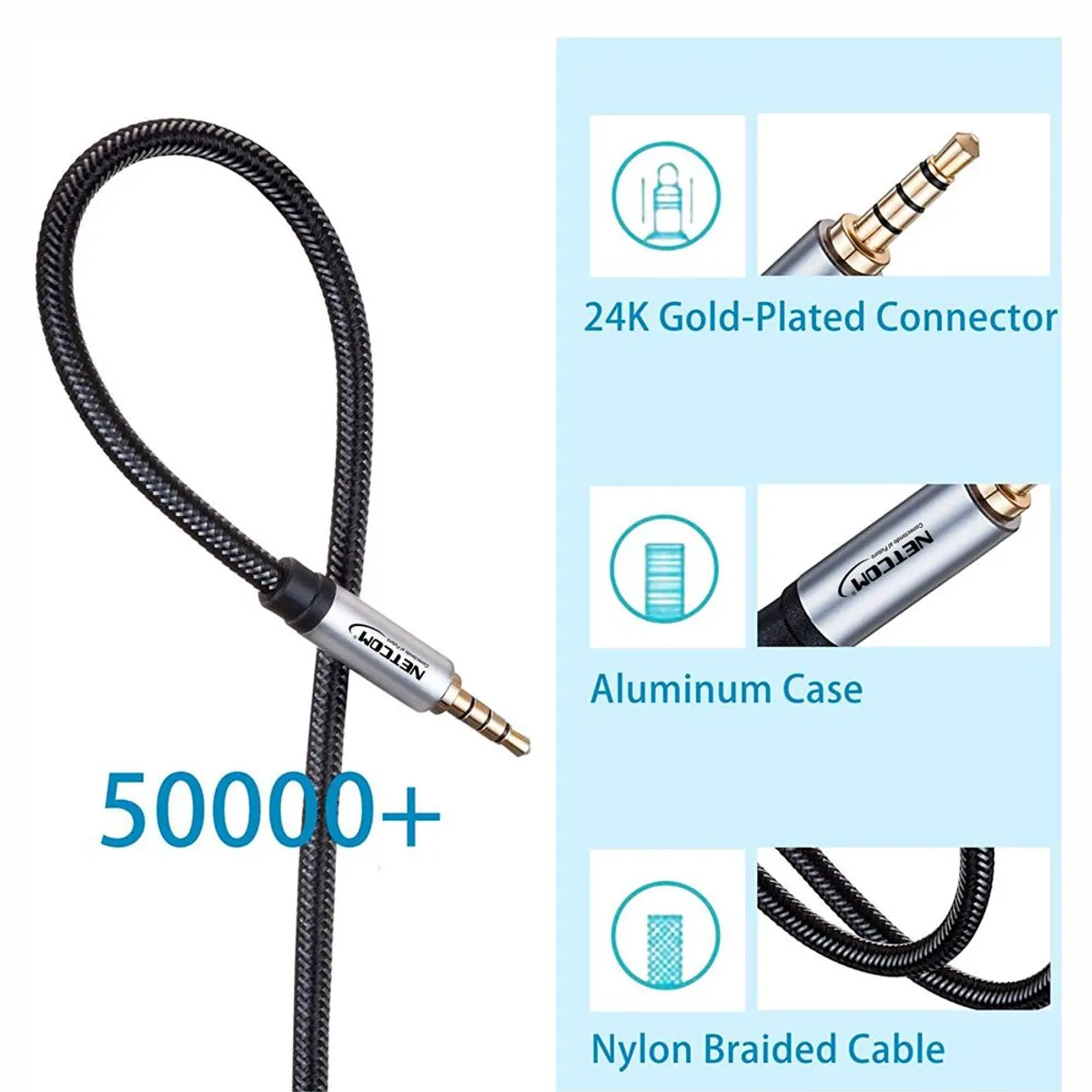 NETCOM - Cable de Audio Plug a Plug 3.5mm TRRS de 1.80 Metros NETCOM